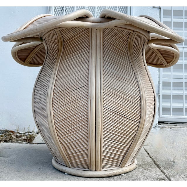 Off-white Pencil Reed Rattan Bell Flower Dining Table From 80's For Sale - Image 8 of 14