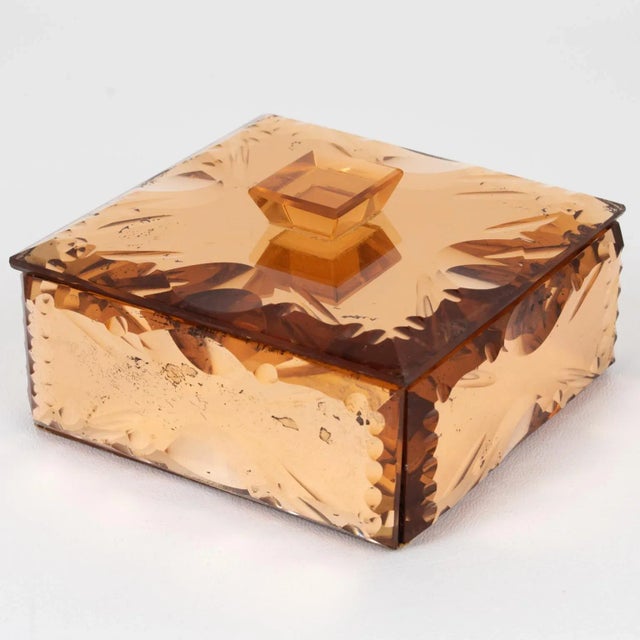 Pink Peach Mirrored Glass Decorative Box, France 1940s For Sale In Atlanta - Image 6 of 11