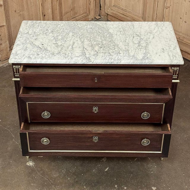 Antique French Louis XVI Mahogany Commode With Carrara Marble For Sale - Image 11 of 14