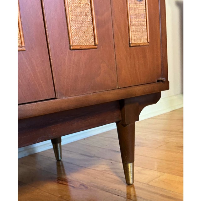 Pair of Mid Century Modern Nightstands Cane Fronts & Brass Hardware, Circa 60s For Sale - Image 12 of 12