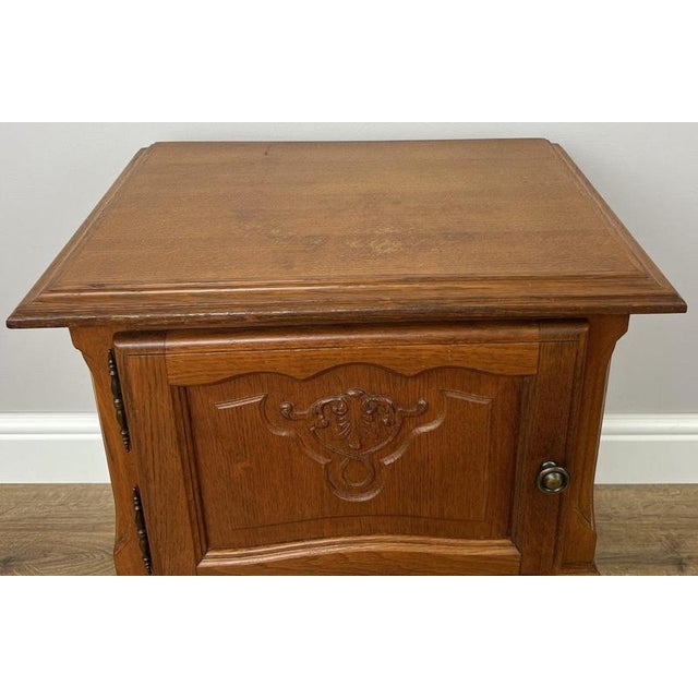 Brown Vintage French Louis Style Oak Bedside Tables, Set of 2 For Sale - Image 8 of 12