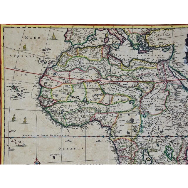 Paper "Africae Accurata", a Hand-Colored 17th Century Map of Africa by Visscher For Sale - Image 7 of 8