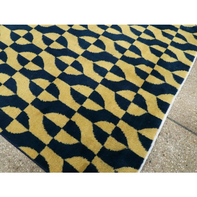Galerie Shabab Collection Mid-20th Century Handmade Turkish Art Deco Accent Rug in Yellow and Blue For Sale - Image 9 of 10
