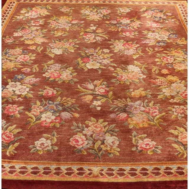 Early 20th Century Antique Hand Knotted European Savonnerie Rug in Wool With Floral Design For Sale - Image 5 of 12