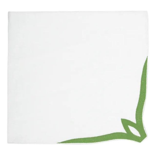 OLIMPIA Green Embroidered Linen Napkin from Los Encajeros For Sale