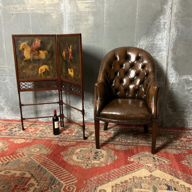 Edwardian Mahogany Screen Set with Hunting Oil Paintings, 1905, in Worn conditions. Designed 1890 to 1919