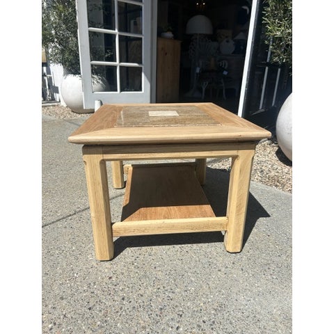 Vintage Wood Side Table With Inset Stone Top and Lower Shelf For Sale - Image 14 of 17