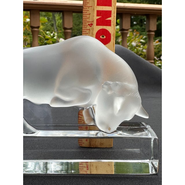 Lalique Crystal Charging Bull Paperweight – French Crystal Frosted Glass Figurine, Signed, Mid 20th Century For Sale - Image 9 of 9