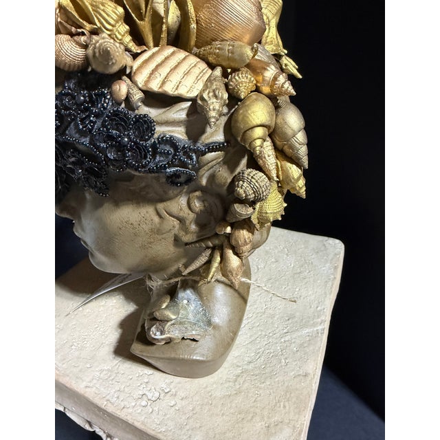 Celestial Meets the Sea-Shell Encrusted Bust-Coastal Art Sculpture For Sale - Image 9 of 15