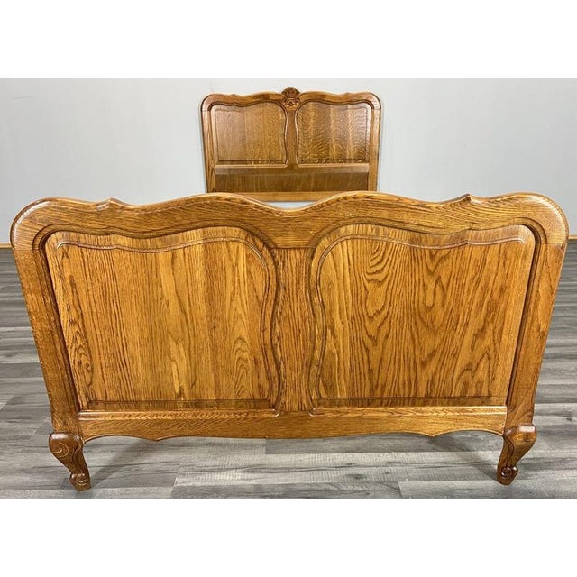 Vintage French Louis XVI Style Oak Single Bed Frame with Carved Headboard For Sale - Image 4 of 13