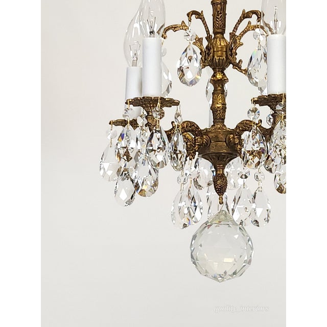 Antique 5 Arm 5 Light Tiny Dancer Brass Cut Lead Glass Crystal Chandelier For Sale - Image 4 of 12