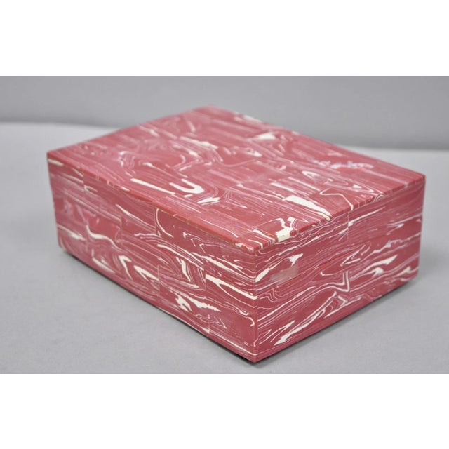 Pink Modern Lava Marble Inlay Pink Coral Covered Jewelry Trinket Box by Current Home For Sale - Image 8 of 15