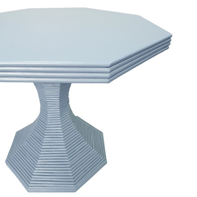 Matthew Izzo Home Octavia 36" Octagonal Light Blue Painted Rattan Pedestal Table For Sale In New York - Image 6 of 11