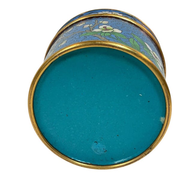 Metal Chinese Brush Pen Holder Blue Color Cloisoné 20th Century For Sale - Image 7 of 10