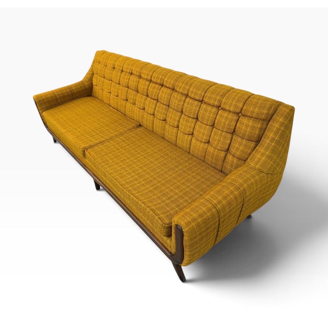 1960s Mid-Century Modern Walnut Upholstered Sofa & Arm Chair For Sale - Image 5 of 16