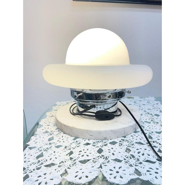 Silver Space Age UFO Table Lamp in Steel with Marble and Opaline Glass, 1970s For Sale - Image 8 of 14