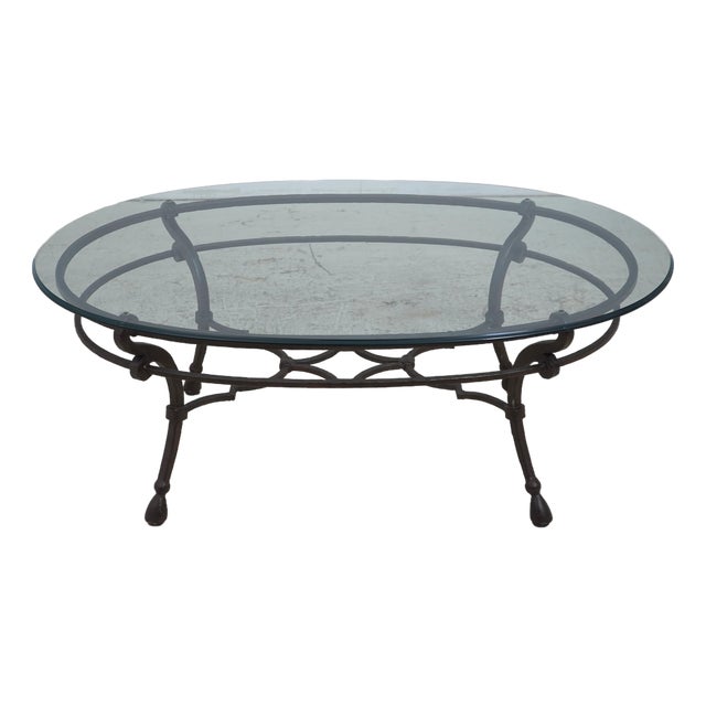 Wrought Iron Base Glass Top Coffee Table For Sale