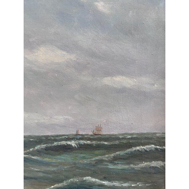 1940s Vintage Original Seascape Oil Painting, Signed Coastal Landscape For Sale - Image 5 of 13