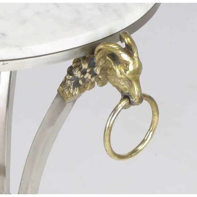 1950s Nickel & Brass Rams Head & Hooved Floor Lamp With Carrera Marble Table Top For Sale - Image 5 of 7