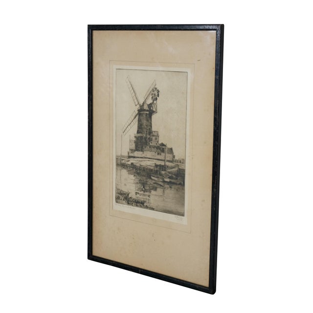 Victorian Late 19th Century Antique e.w. Berridge the Mill Cley Next to the Sea England Windmill Etching 21", Framed For Sale - Image 3 of 11