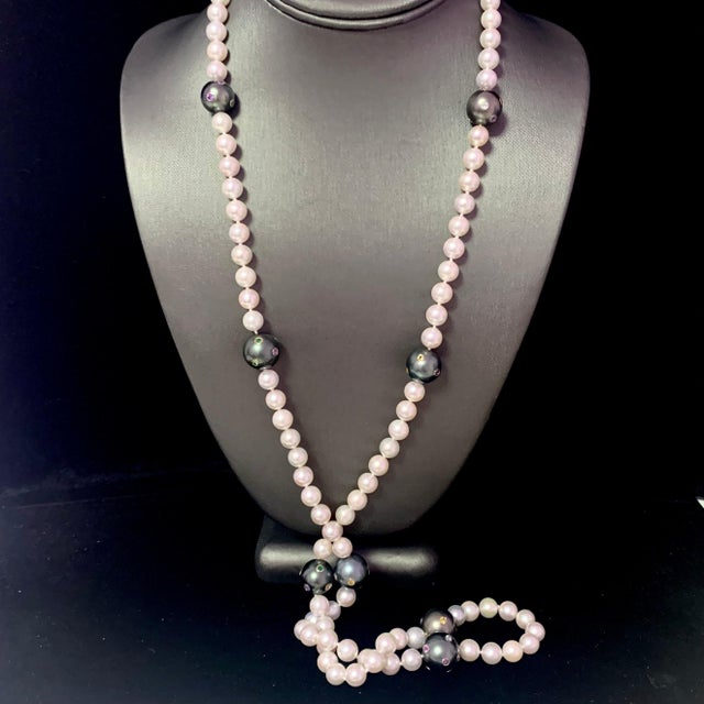 White Akoya Tahitian Pearl Diamond Sapphire Necklace 14k Gold Certified For Sale - Image 8 of 16
