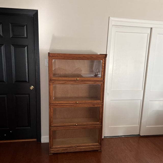 Cinnamon 1960s Barrister Glass 4 Tier Bookcase For Sale - Image 8 of 10