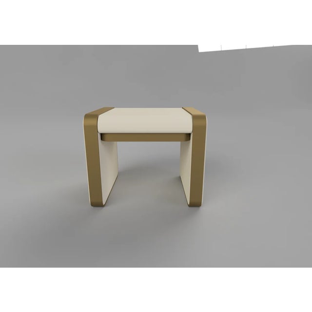 Somnus Stool with Flute Detailing in Ivory Boucle & Antique Brass Tint by Casa Botelho For Sale - Image 3 of 5