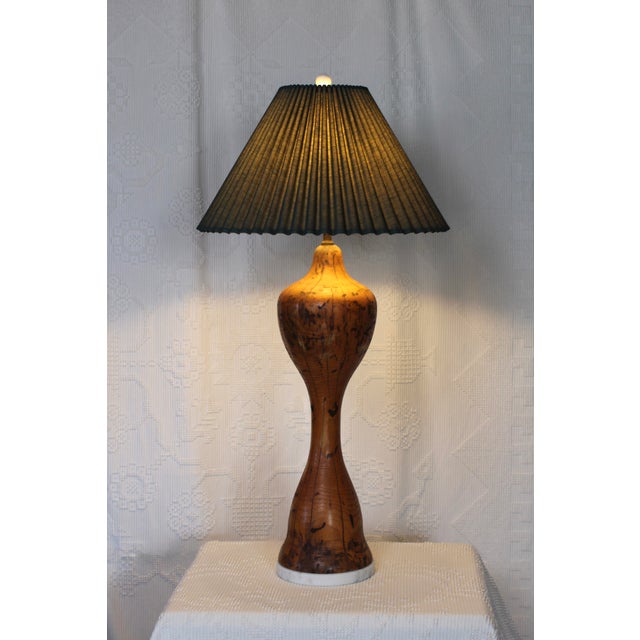 Mid-Century Modern 1960s Very Large Burlwood Lamp With Green Pleated Shade For Sale - Image 3 of 13