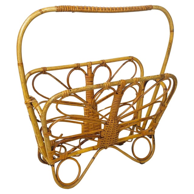 Mid-Century Modern Italian Magazine Rack in Woven Rattan with Handle, 1960s For Sale - Image 12 of 12