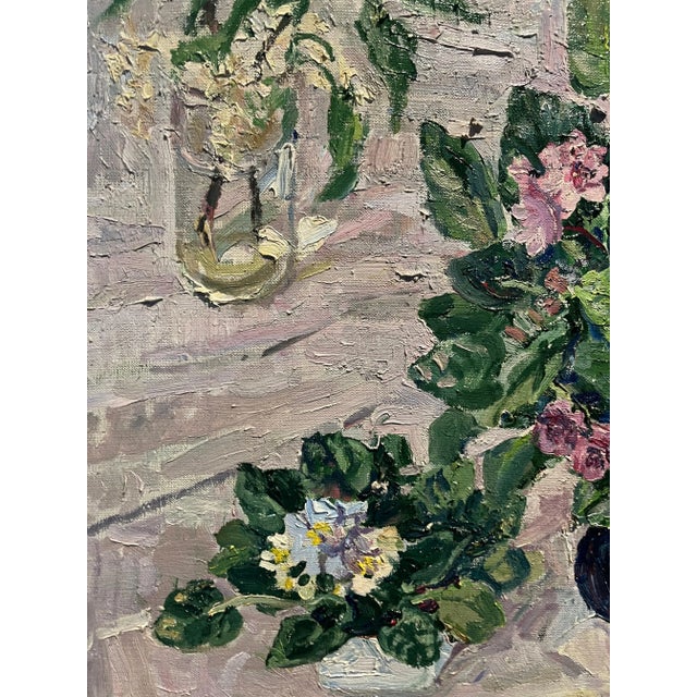 Maya Kopitzeva, Violet Flowers Violets of Thoughts, 1990s, Oil on Canvas For Sale - Image 4 of 6