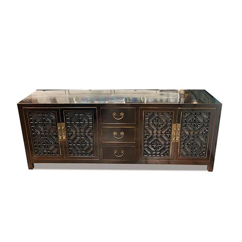 Shiny Lacquer Inspired TV cabinet is made out of elm wood. It has 4 panel doors, 3 drawers in the center of cabinet. All...