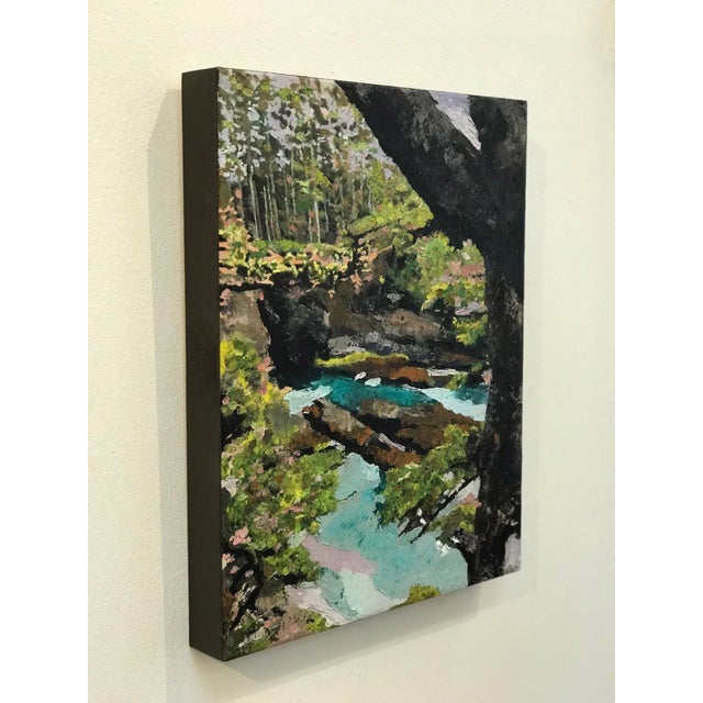 Contemporary Cape Flattery by Carrie Goller | Oil and Cold Wax on Wood Panel Landscape with water and trees For Sale - Image 3 of 3