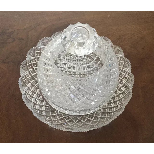 American Antique 1890 American Glass Cut Crystal Cheese Dome & Tray For Sale - Image 3 of 12