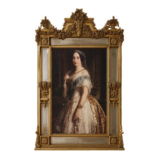 French Baroque Gold Leaf Portrait Frame With Mirrored Details – Ornate Floral Wall Art For Sale