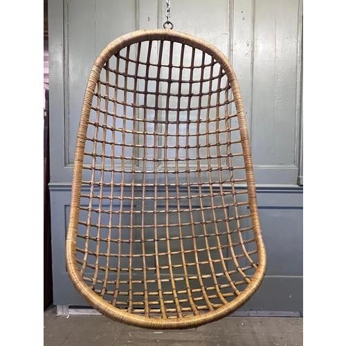 Mid-Century Hanging Bamboo and Rattan Egg Chair For Sale - Image 5 of 9