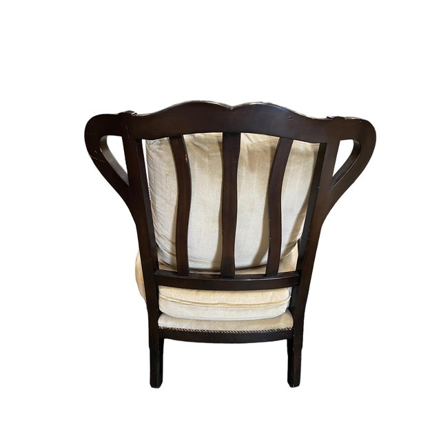 Wood Country French Wood Frame Club Chair & Ottoman For Sale - Image 7 of 12