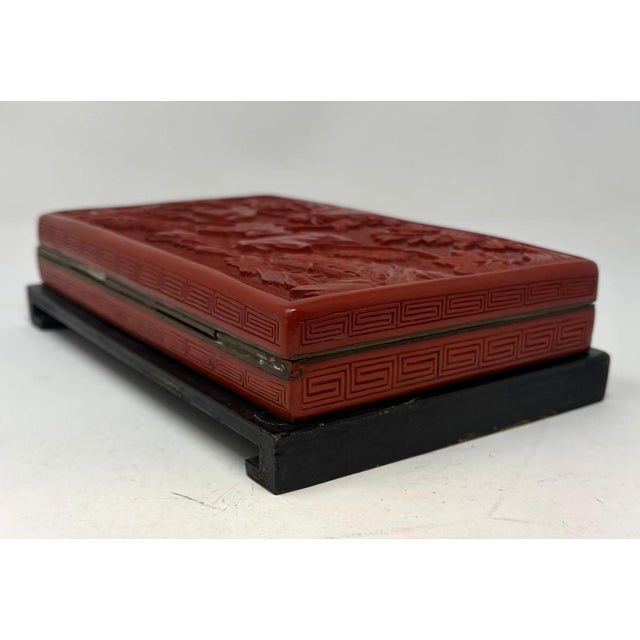 Vintage Carved Cinnabar Lacquer Box on Stand For Sale - Image 4 of 7