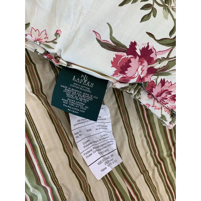 Textile Vintage Retired Lauren Ralph Lauren Sheffields Cottage Roses Twin Comforter Cover Pink Red Green Over Ivory Background For Sale - Image 7 of 12