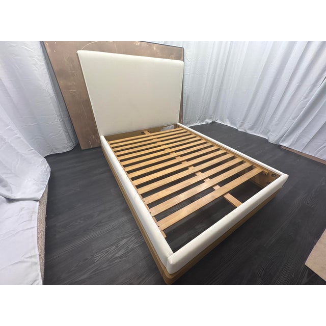 Wood Rh Restoration Hardware Ligné Fabric Panel Bed Queen | Light Brushed Oak | Natural Performance Linen Weave For Sale - Image 7 of 18