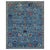 A rich cornflower blue Oushak area rug, its field laid out as a network of fine ivory and gold branches, each one blooming...