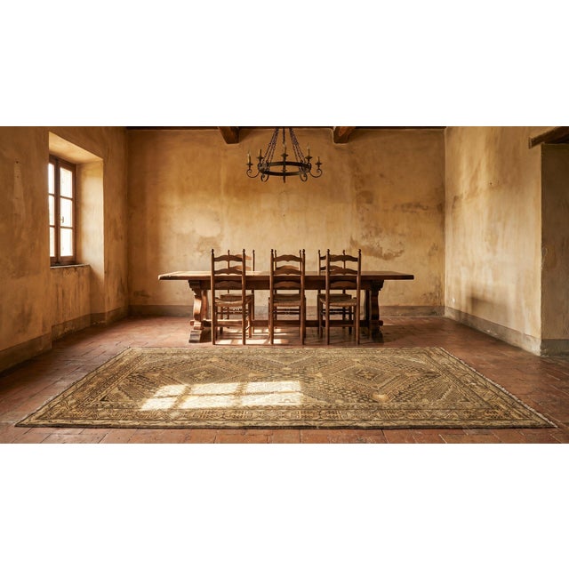 1930s Tan Camel Medallion Antique Chinese Khotan Rug 5'8" X 11'6" Handknotted Wool Carpet For Sale - Image 9 of 10