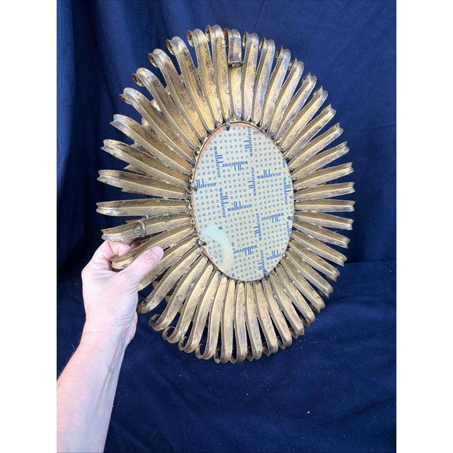 Gold 1960’s Italian Gilt Metal Mirror | Mid-Century Modern Tole Sunburst For Sale - Image 8 of 9