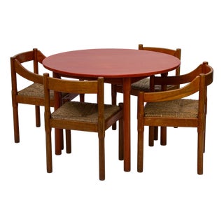Red Carimate Dining Table and Chairs by Vico Magistretti for Cassina, 1960s, Set of 5 For Sale