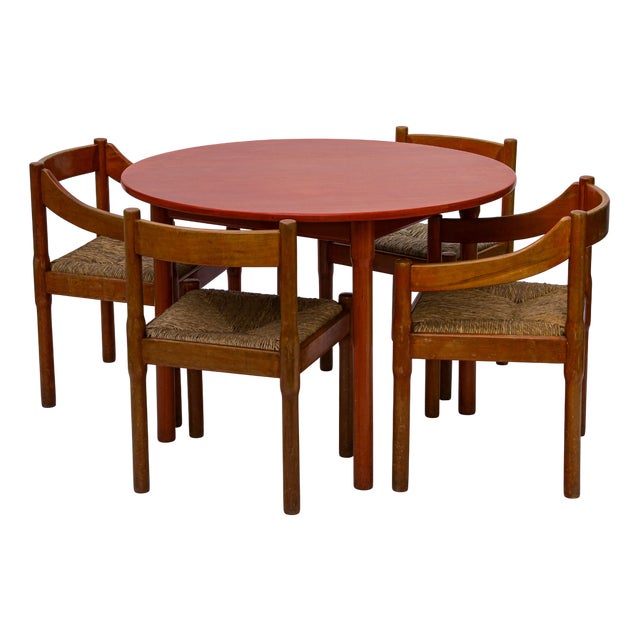 Red Carimate Dining Table and Chairs by Vico Magistretti for Cassina, 1960s, Set of 5 For Sale