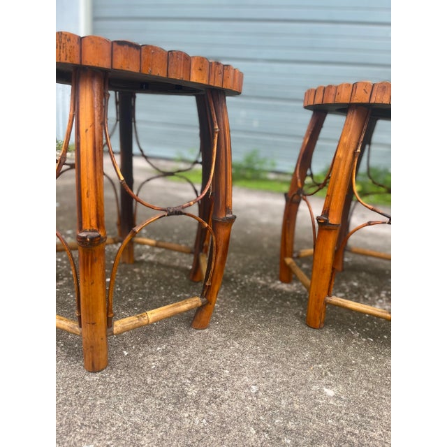 Late 20th Century Rattan and Bamboo Barrel Side Tables With Inset Star Top - Set of 2 For Sale - Image 11 of 12