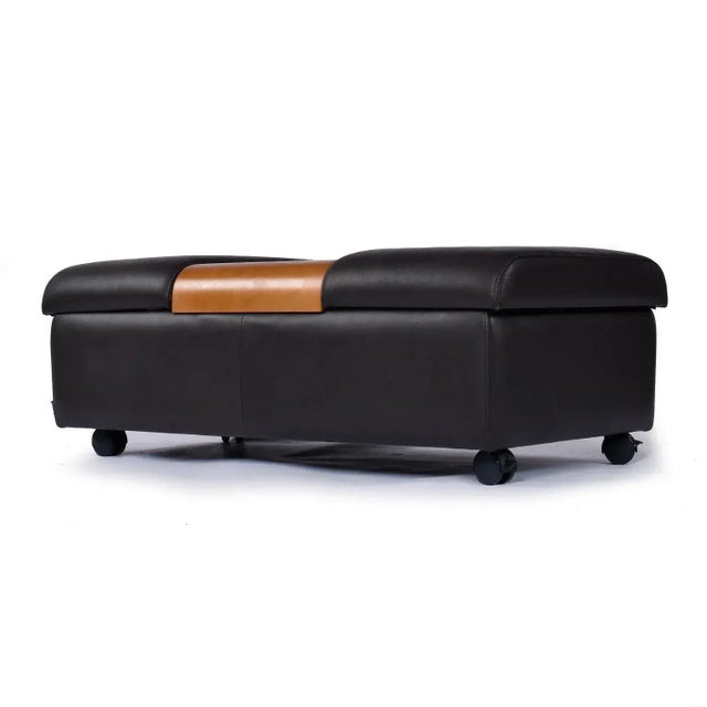 Fjords Amsterdam Brown Leather Scandinavian Storage Bench and Coffee Table For Sale - Image 9 of 12