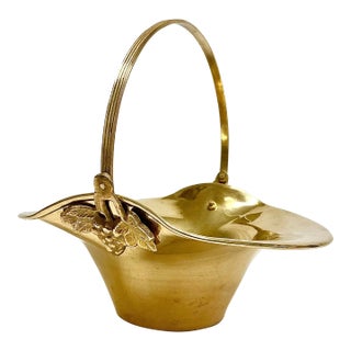 1980s Hollywood Regency Boho Chic Brass Basket Planter For Sale