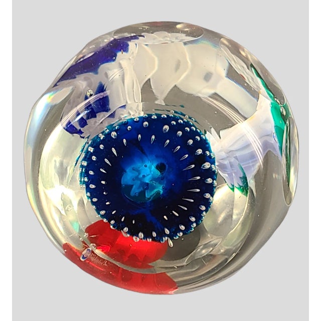 Mid-Century Modern Vintage Attributed Murano Art Glass Paperweight Cut Faceted Colorful Floral For Sale - Image 3 of 5