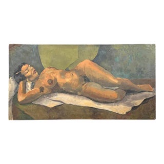 Vintage Oil on Canvas Nude Figural Painting Circa 1940’s, Artist Signed Danial Joglasky For Sale