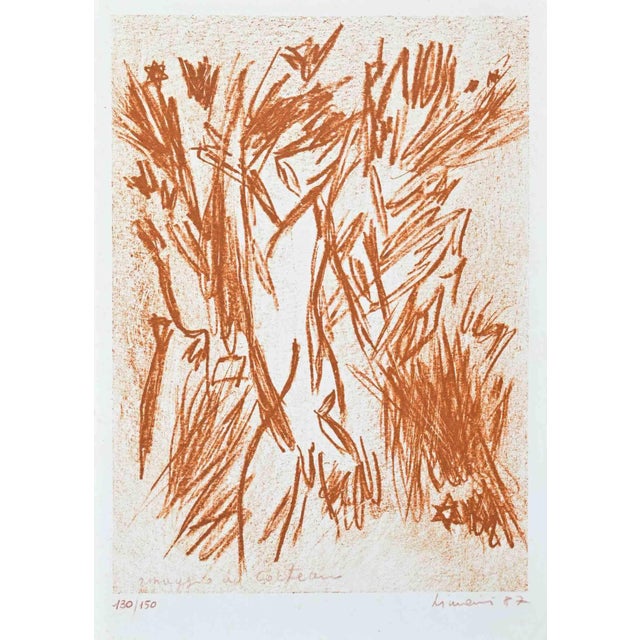 Homage to Jean Cocteau is a beautiful brown-ink lithograph on paper, realized in 1987 by the Italian artist Giancarlo...